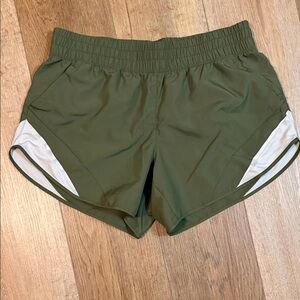 Athletic Works Olive Green Running Shorts with White Panels